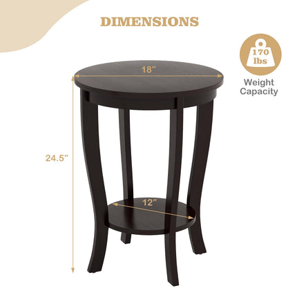 Dreamade Round End Table with Storage Shelf Set of 2, Retro Nightstand with Solid Wood Legs, 24.5" Accent Table for Small Spaces