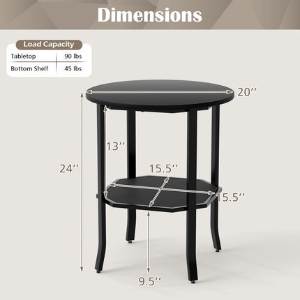 Dreamade 2-Tier Round Small Sofa Couch End Table with Storage Shelf & Steel Frame