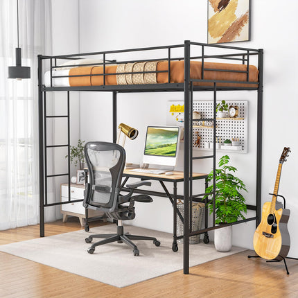 Dreamade Metal Loft Bed Twin Size, Heavy Duty Metal Loft Bed Frame
