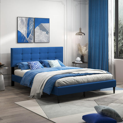 Dreamade Queen/Twin Size Platform Bed Frame with Button Tufted Headboard and Wooden Slats
