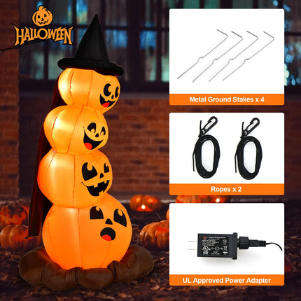 DREAMADE Halloween Inflatable Pumpkin Lighted Blow Up Pumpkin w/Witch Hat