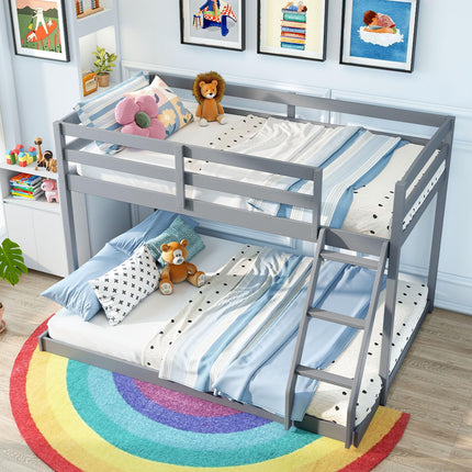 Dreamade Twin Over Full Bunk Bed Solid Wood Kids Bunk Bed with Full-Length Guardrails & Ladder