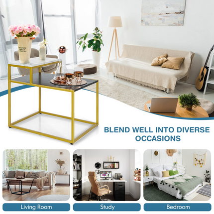 Dreamade End Table, Nightstand w/Storage Shelf, 2-Tier Side Table w/Metal Frame