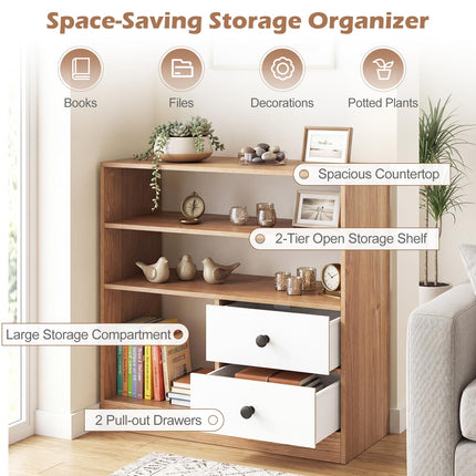 Dreamade 4-Tier Freestanding Bookcase w/3 Open Compartments & 2 Detachable Fabric Drawers
