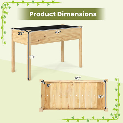 Dreamade 47"x23"x30" Elevated Wood Planter Box with Liner