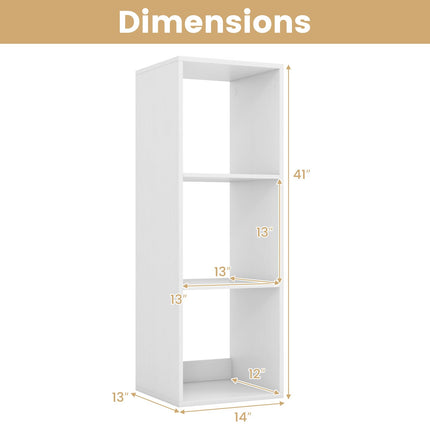 Dreamade 3-Cube Bookcase, White Cubby Bookshelf w/Back Guardrail & Anti-Tipping Kits