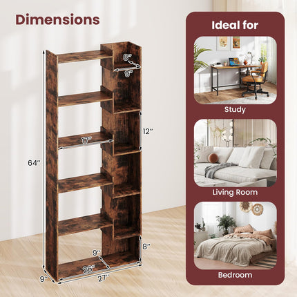 Dreamade 6-Tier Bookshelf Wooden Bookcase with Staggered Shelves