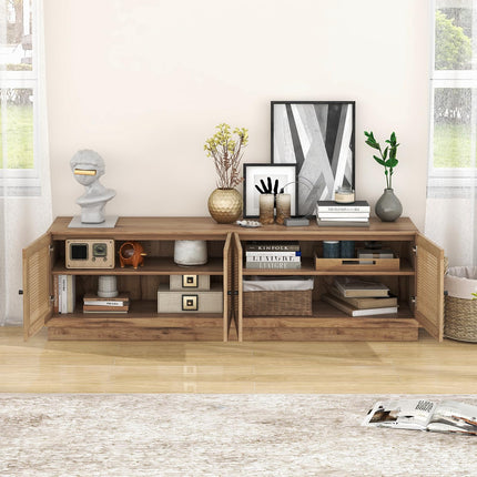 Dreamade 4-Door PE Ratta TV Stand for TVs up to 75" with 2 Cabinets