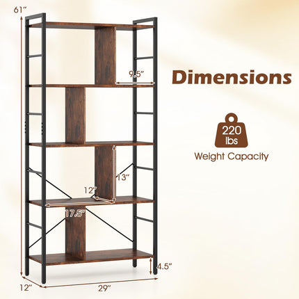 Dreamade 5-Tier Tall Bookshelf 61" Industrial Bookcase w/Metal Frame