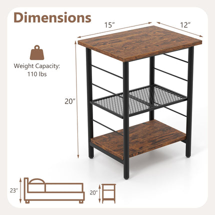 Dreamade 3-Tier Side Table with Adjustable Mesh Shelf