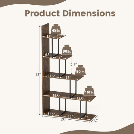 Dreamade 5-Tier Stepped Bookshelf | 62" Tall Ladder Corner Bookcase W/Stable Metal Support