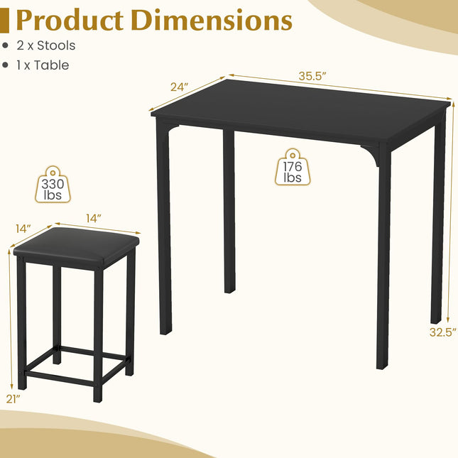 Dreamade 3 Piece Dining Table Set with 32.5" Counter-Height table