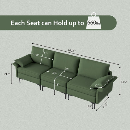 Dreamade 3-Seat Sectional Sofa Couch, 100.5" L Convertible Sleeper with USB Port & Outlet