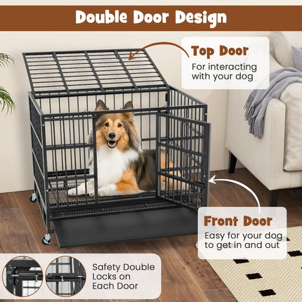 Dreamade Heavy Duty Dog Crate, Escape Proof Metal Dog Cage with Double Door