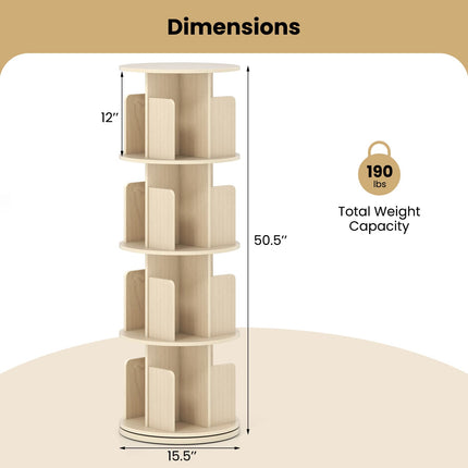 Dreamade 4-Tier Rotating Bookshelf 360° Display Rack w/Dividers & Anti-Falling Baffles