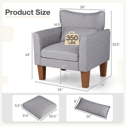 Dreamade Modern Accent Chair with Removable Seat Cushion & Pillow | Upholstered Armchair w/ Strong Support Legs