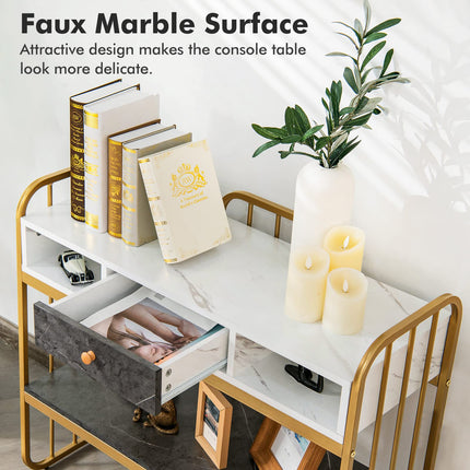 Dreamade Console Table for Entryway, Sofa Table with Drawer, Storage Shelf, Metal Frame(Gold)