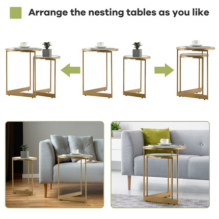 Dreamade Round Nesting Table Set of 2, Modern Marble Texture Coffee Tables