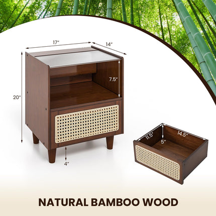Dreamade Rattan Nightstand with Drawer