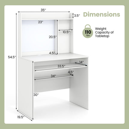 Dreamade White Computer Desk with Hutch