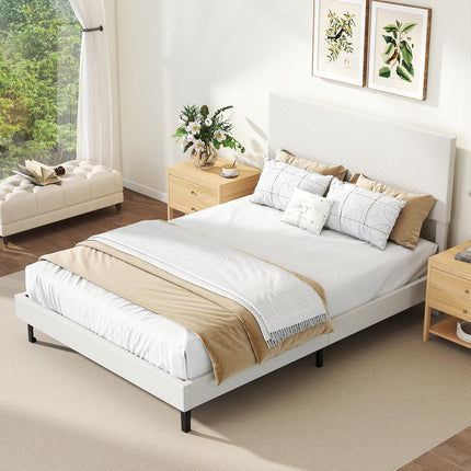 Dreamade Bed Frame | Velvet Upholstered Platform Bed w/Height Adjustable Chevron Headboard
