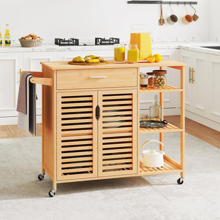 Dreamade Bamboo Kitchen Island Cart with Drawer and Storage Cabinet