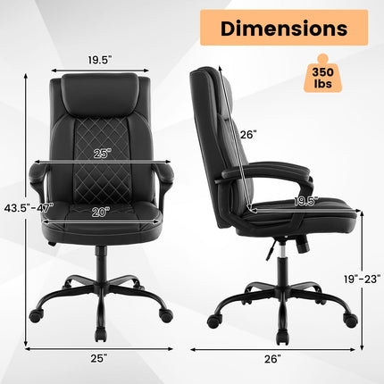 Dreamade Executive Office Chair, Leather Like Desk Chair with Thick Headrest Cushion & Padded Armrests, Black