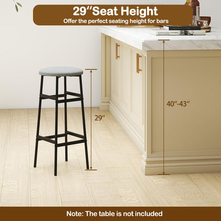 Dreamade 29 Inch Bar Stools Set of 2/4 Upholstered Round Backless Bar Height Chairs with Sturdy Metal Frame and Footrest