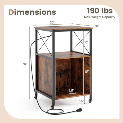 Dreamade Record Player Stand with Charging Station Rolling 3-Tier Turntable Stand