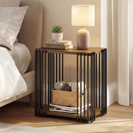 Dreamade 2-Tier Wood Side Table - Narrow Sofa Couch End Table (1/2)