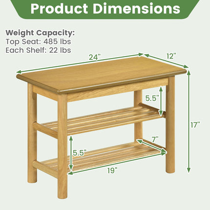 Dreamade 3-Tier Entryway Shoe Rack Bench with Slat Shelves (12 x 24 x 17 Inches)