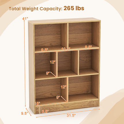 Dreamade 7 Cube Bookcase 4-Tier Freestanding Bookshelf w/ 7 Open Compartments