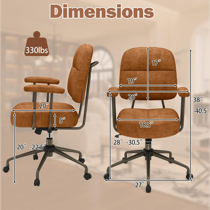 Dreamade Mid Century Modren Office Chair, Fuax Leather Desk Chair w/Armrest & Mid Back