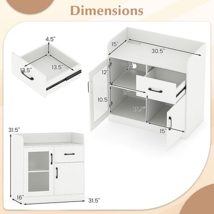 Dreamade RGB LED Buffet Sideboard | White Kitchen Storage Cabinet with Charging Station