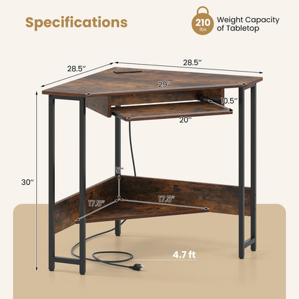 Dreamade Small Corner Desk with Charging Station with Keyboard Tray & Storage Shelf