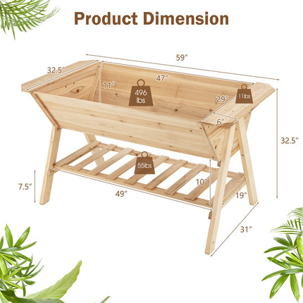 Dreamade Plant Raised Bed 2 Tiers Garden Bed, Outdoor Fir Wood Plant Container with Storage Shelf