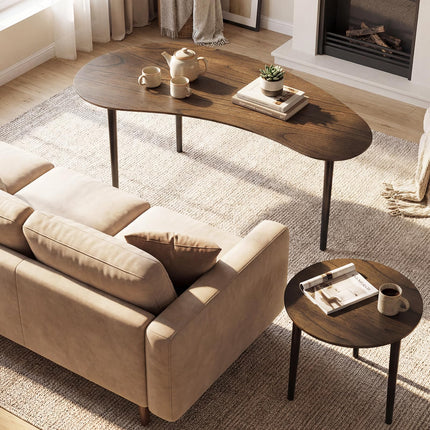 Dreamade Nesting Tables Set of 2 | Mid Century Modern Coffee Tables with Solid Wood Support Legs