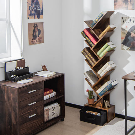 Dreamade Tree Bookshelf with Drawer, 10 Shelf Space Saving