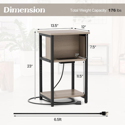 Dreamade Nightstand with Charging Station, 3-Tier End Table with USB Ports & Power Outlets