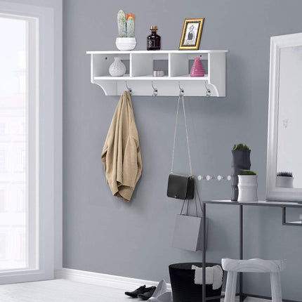Dreamade Hanging Shelf with Hooks Wall Mount Cubby Organizer with 4 Dual Hooks and Storage for Entryway