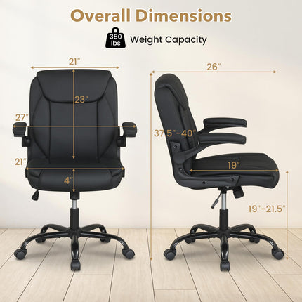 Dreamade Leather Office Chair | Ergonomic Computer Desk Chair with Flip-up Arms