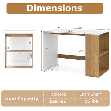 Dreamade 44 Inch Wooden Computer Desk with Bookshelf for Small Space