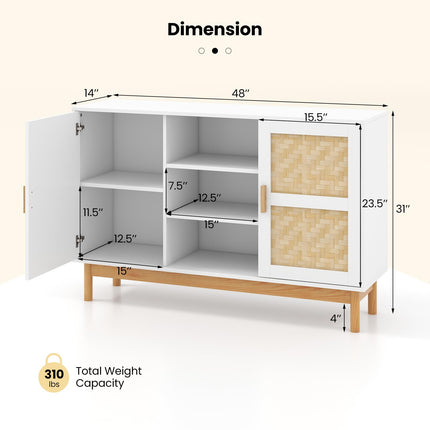 Dreamade Buffet Sideboard, Kitchen Storage Cabinet with 3 Open Shelves & 2 Side Cabinets