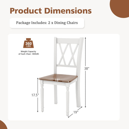 Dreamade Dining Room Chairs Set of 2 White, Wooden Farmhouse Kitchen Chairs with Rubber Wood Seat