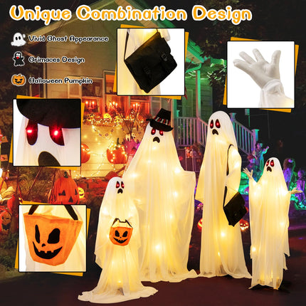 Dreamade Halloween Light Up Family Ghosts, 4 PCS LED Glowing Halloween Ghosts