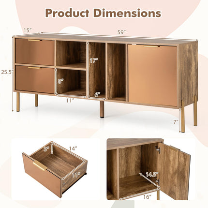 Dreamade Mirrored Buffet Cabinet, Wooden Kitchen Sideboard Storage Cabinet w/2 Drawers & 1 Door Accent Cabinet