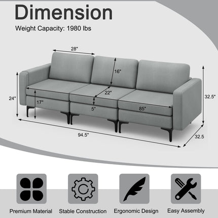 Dreamade 3 Seat Sectional Sofa Couch, 94.5" L Modular Sleeper