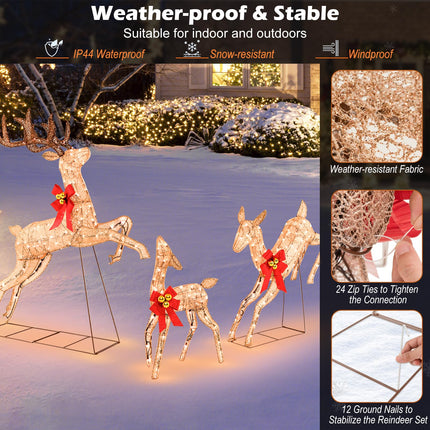 Dreamade 3 Pieces Light up Christmas Reindeers Pre-lit Glittering Reindeer Family Set