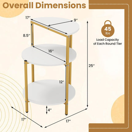 Dreamade 3-Tier Round Side Table - Wood Bedside Sofa End Table with Storage Shelves & Metal Frame