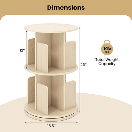 Dreamade 2-Tier Rotating Bookshelf 360° Display Rack w/Dividers & Anti-Falling Baffles